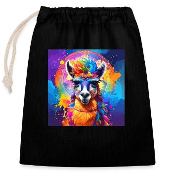 lama,graffiti,peinture,coloré - Sac cadeau en coton avec cordon (25 x 30 cm) - noir - Devant