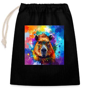 Capybara, capybara, graffiti, peinture, coloré - Sac cadeau en coton avec cordon (25 x 30 cm) - noir - Devant