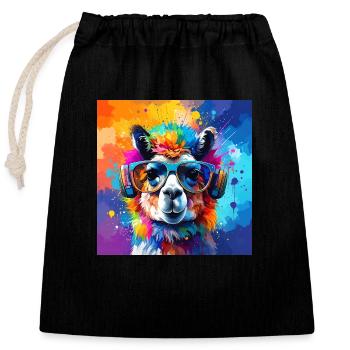 lama,graffiti,peinture,coloré - Sac cadeau en coton avec cordon (25 x 30 cm) - noir - Devant