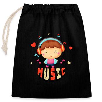Kleiner Junge mit Musik - Verschließbarer Geschenkbeutel aus Baumwolle (25x30cm) - Schwarz - Vorne