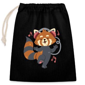 Roter Panda hört Musik und tanzt - Verschließbarer Geschenkbeutel aus Baumwolle (25x30cm) - Schwarz - Vorne