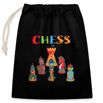 Échecs - Sac cadeau en coton avec cordon (25 x 30 cm) - noir - Devant