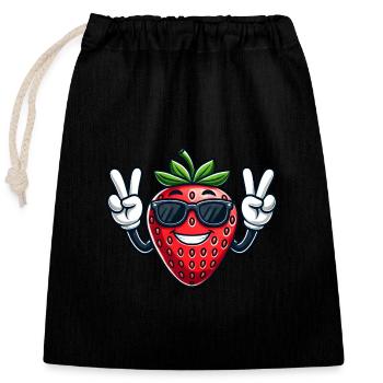 Dessin animé sucré Fraise Paix Fruité - Sac cadeau en coton avec cordon (25 x 30 cm) - noir - Devant