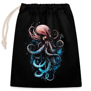 Pink blue octopus on a black background - Closable cotton gift bag (25x30cm) - black - Front
