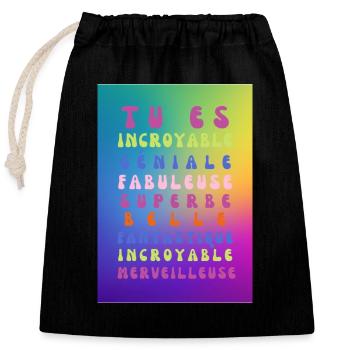 tu es incroyable - Sac cadeau en coton avec cordon (25 x 30 cm) - noir - Devant