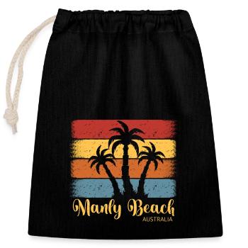 Manly Beach Australie rétro - Sac cadeau en coton avec cordon (25 x 30 cm) - noir - Devant