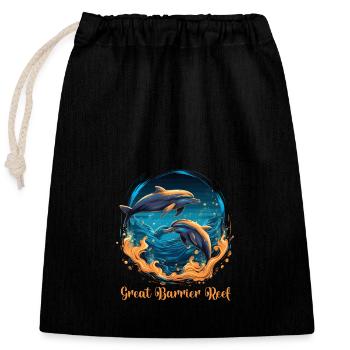 Great Barrier Reef Dolphins - Closable cotton gift bag (25x30cm) - black - Front