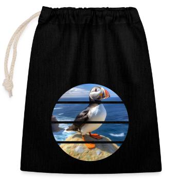 Puffin on a cliff - Verschließbarer Geschenkbeutel aus Baumwolle (25x30cm) - Schwarz - Vorne