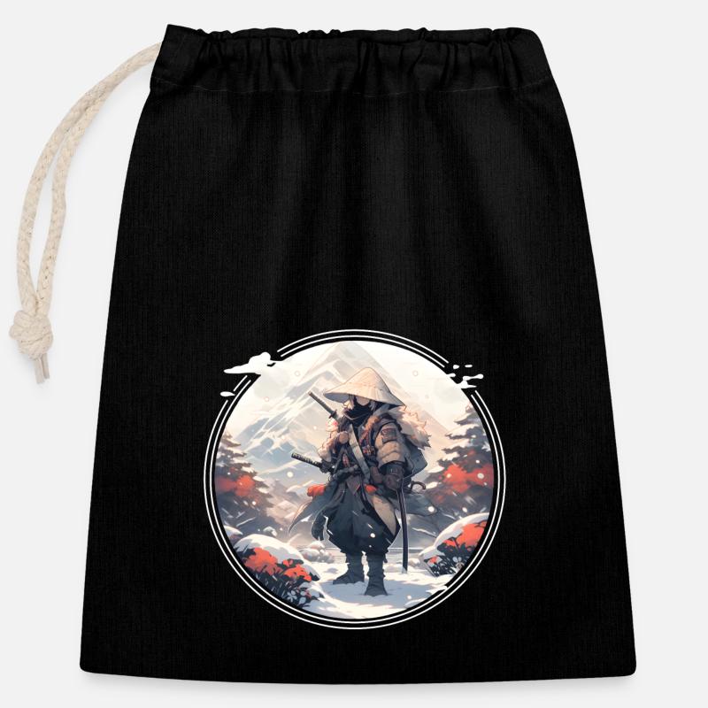 Samurai in snowy landscape - Closable cotton gift bag (25x30cm) - black