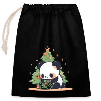 Panda Bear Christmas tree - Verschließbarer Geschenkbeutel aus Baumwolle (25x30cm) - Schwarz - Vorne