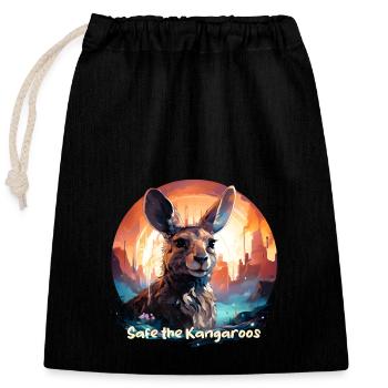 Safe the Kangaroos - Verschließbarer Geschenkbeutel aus Baumwolle (25x30cm) - Schwarz - Vorne