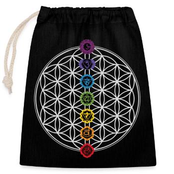 Flower of Life & Chakras - Closable cotton gift bag (25x30cm) - black - Front