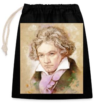Ludwig van Beethoven im Aquarell Stil - Verschließbarer Geschenkbeutel aus Baumwolle (25x30cm) - Schwarz - Vorne