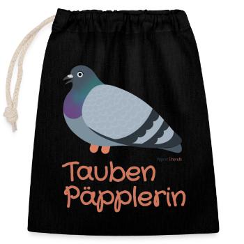 Taube päppeln - Pigeon Heros - Verschließbarer Geschenkbeutel aus Baumwolle (25x30cm) - Schwarz - Vorne