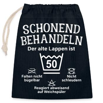 Schonend Behandeln - 50.Geburtstag - Der alte - Verschließbarer Geschenkbeutel aus Baumwolle (25x30cm) - Navy - Vorne