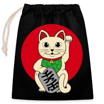 Lucky Cat - Closable cotton gift bag (25x30cm) - black - Front