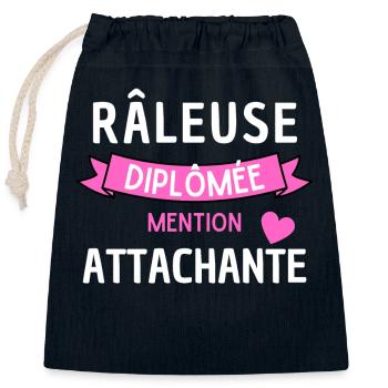 Râleuse diplomée mention attachante humour femme - Sac cadeau en coton avec cordon (25 x 30 cm) - bleu marine - Devant