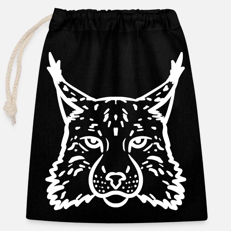 Lynx blanc - Sac cadeau en coton avec cordon (25 x 30 cm) - noir