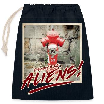 Étrangers 14 - Sac cadeau en coton avec cordon (25 x 30 cm) - bleu marine - Devant