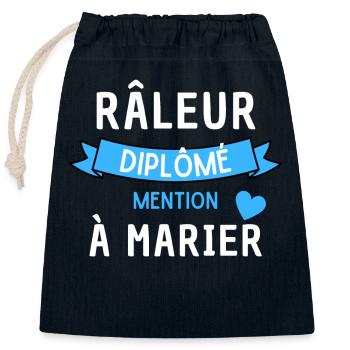 Râleur diplômé mention à Marier fête des pères - Sac cadeau en coton avec cordon (25 x 30 cm) - bleu marine - Devant