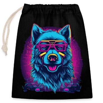 Neonwolf Retro Brillenwolf - Verschließbarer Geschenkbeutel aus Baumwolle (25x30cm) - Schwarz - Vorne
