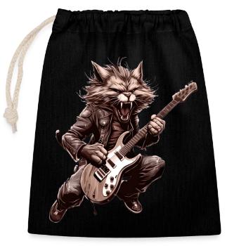 Pets, Cute, Cat, Animal, Cat, Funny Music, Guitar - Closable cotton gift bag (25x30cm) - black - Front
