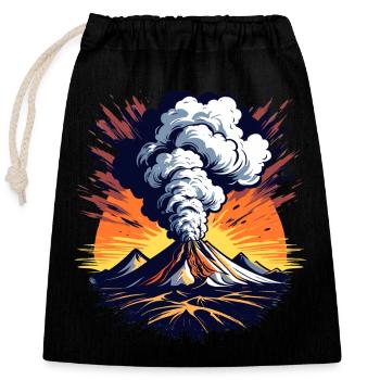 Vulkanausbruch, Eruption mit Aschewolke und Lava - Verschließbarer Geschenkbeutel aus Baumwolle (25x30cm) - Schwarz - Vorne