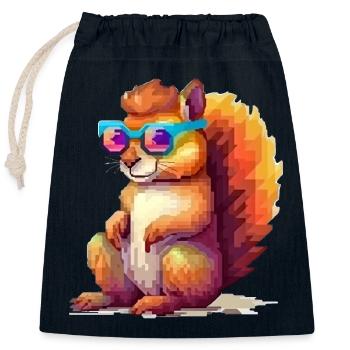 Pixulo the Squirrel - Closable cotton gift bag (25x30cm) - navy - Front
