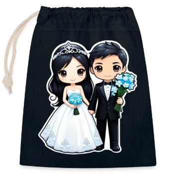 just married - pour mariage - Sac cadeau en coton avec cordon (25 x 30 cm) - bleu marine - Devant
