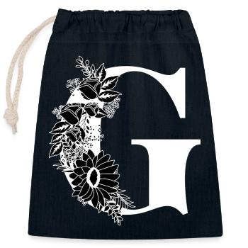 Lettre g floral noir et blanc - Sac cadeau en coton avec cordon (25 x 30 cm) - bleu marine - Devant
