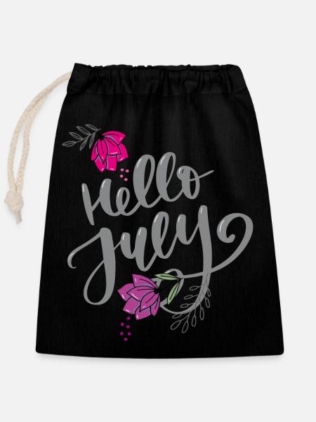 Hello July Monat Juli - Verschließbarer Geschenkbeutel aus Baumwolle (25x30cm) - Schwarz