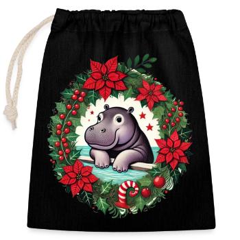 Weihnachts-Nilpferd - Verschließbarer Geschenkbeutel aus Baumwolle (25x30cm) - Schwarz - Vorne
