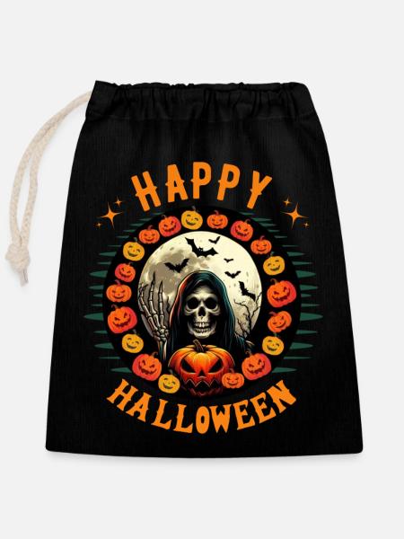 Fröhliches Halloween - Verschließbarer Geschenkbeutel aus Baumwolle (25x30cm) - Schwarz