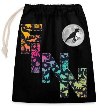 FINN - Beautiful boy name with dinosaur - Closable cotton gift bag (25x30cm) - black - Front