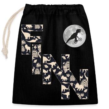 FINN - Beautiful boy name with dinosaur - Closable cotton gift bag (25x30cm) - black - Front
