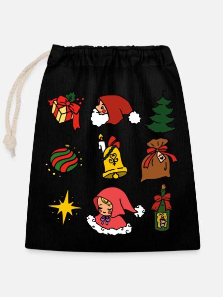 sweet Christmas with Christ Child, Santa, Christmas tree - Closable cotton gift bag (25x30cm) - black
