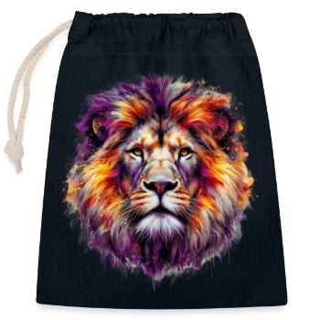 Lion - Closable cotton gift bag (25x30cm) - navy - Front
