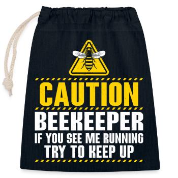 Caution Beekeeper If You See Me Running Beekeeping - Verschließbarer Geschenkbeutel aus Baumwolle (25x30cm) - Navy - Vorne