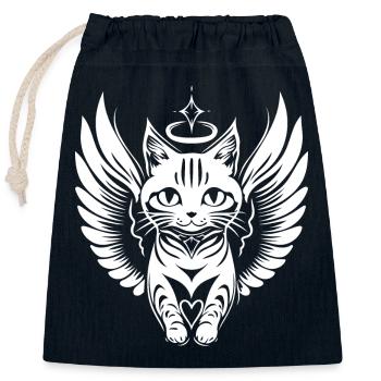 Ange Blanc Chat Avec Des Ailes - Sac cadeau en coton avec cordon (25 x 30 cm) - bleu marine - Devant