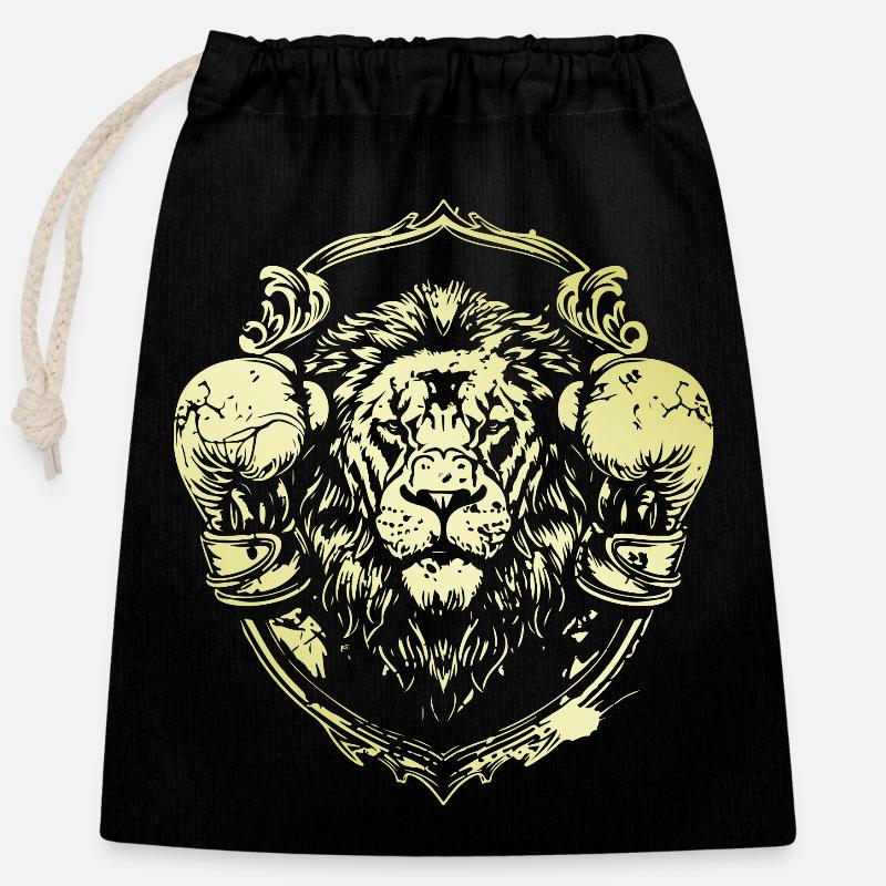 Lion Boxer - Sac cadeau en coton avec cordon (25 x 30 cm) - noir