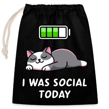 Recharge Mode: I Was Social Today - Closable cotton gift bag (25x30cm) - black - Front