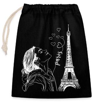 Paris Tour Eiffel France Femme Coeurs Line Art - Sac cadeau en coton avec cordon (25 x 30 cm) - noir - Devant