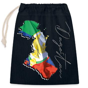 (RU) Dagestan Flag in (RU) Dagestan Map EN - Closable cotton gift bag (25x30cm) - navy - Front
