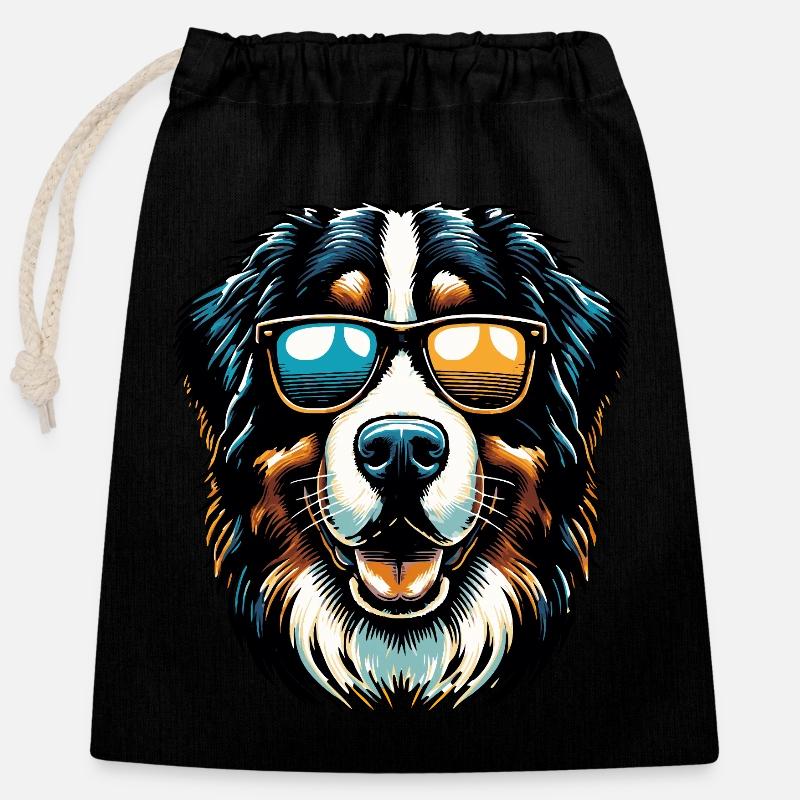 Bouvier bernois avec lunettes de soleil - Sac cadeau en coton avec cordon (25 x 30 cm) - noir