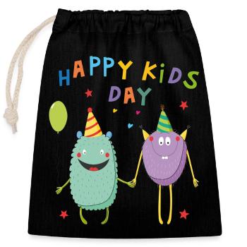 Happy Kids Day - Verschließbarer Geschenkbeutel aus Baumwolle (25x30cm) - Schwarz - Vorne
