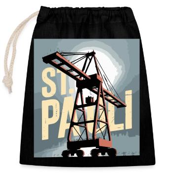 St. Pauli Hamburg Hafen Hafenkran Nostalgie - Verschließbarer Geschenkbeutel aus Baumwolle (25x30cm) - Schwarz - Vorne