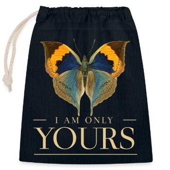 Motif papillon LOVE – Je suis juste à toi - Sac cadeau en coton avec cordon (25 x 30 cm) - bleu marine - Devant