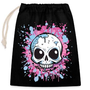Neon Splatter Skull Art - Closable cotton gift bag (25x30cm) - black - Front