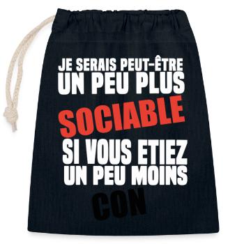 Gift Idea Humor Funny I Would Be More Sociable - Closable cotton gift bag (25x30cm) - navy - Front