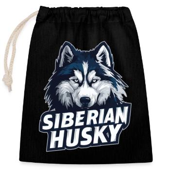 Illustration de la tête de husky sibérien - Sac cadeau en coton avec cordon (25 x 30 cm) - noir - Devant